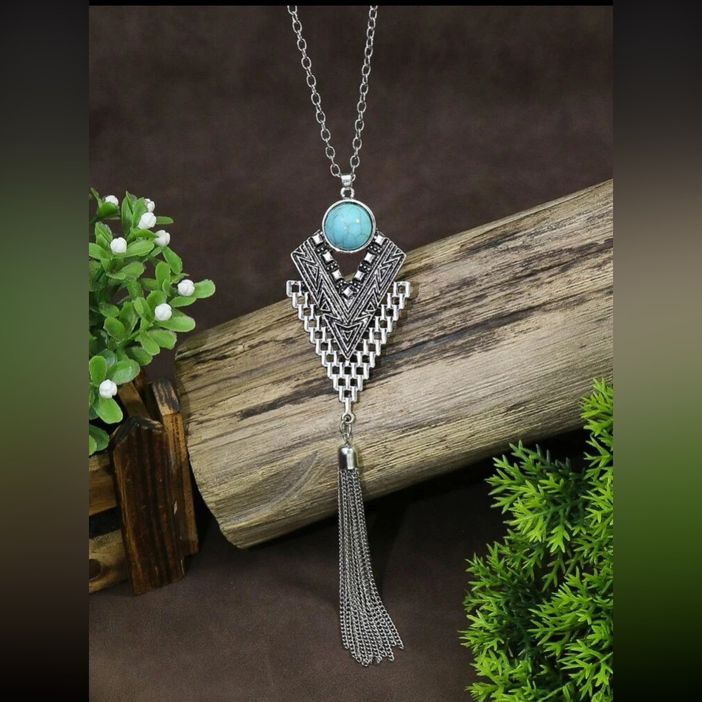 🆕 Silver & Turquoise Long Tassel Necklace!!!   Brand New!!!